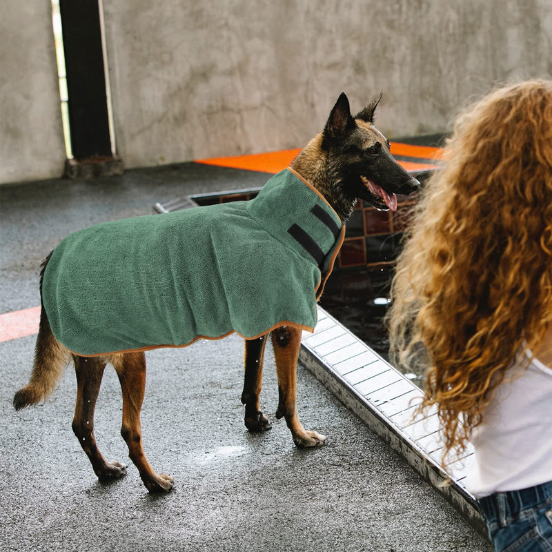 Jodsen Dog Drying Coat,Pet Towelling Robe,Fast Drying Super Moisture Absorbent Dog Bathrobe Microfibre Towel,Adjustable Collar and Waist Dog Towel for Large,Medium Dogs Green L - PawsPlanet Australia