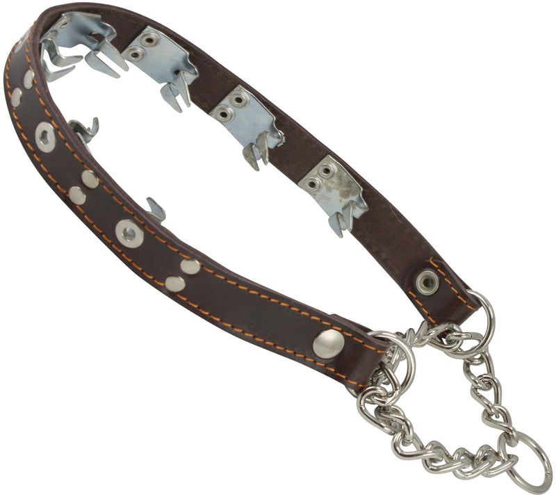 [Australia] - Dogs My Love Training Genuine Leather Pinch Martingale Dog Collar Studded 4mm Link Brown 3 Sizes 15.5"-19" 