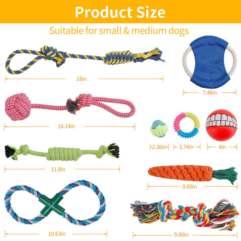 PETTOM Dog Toys Teething Training Dog Chew Toys 10pcs Dog Rope Toys 100% Natural Cotton Avoiding Dogs Boredom Anxiety Ball Rope and Chew Squeaky Toys for Large Medium Dogs Puppy Toys Dog Gift Set - PawsPlanet Australia