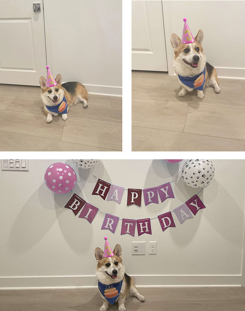 COOLBEY Dog Birthday Bandana Scarf and Birthday Party Hats for Small and Medium-Sized Dogs and Cats Pets, Happy Birthday Balloons Blue or Pink Pets Princess（Pink） - PawsPlanet Australia