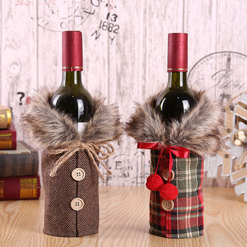2pcs Christmas Sweater Wine Bottle Covers Collar & Button Coat style Wine Bottle Dress Sets Tableware for Christmas New Year Decoration (style2 2pcs) style2 2pcs - PawsPlanet Australia