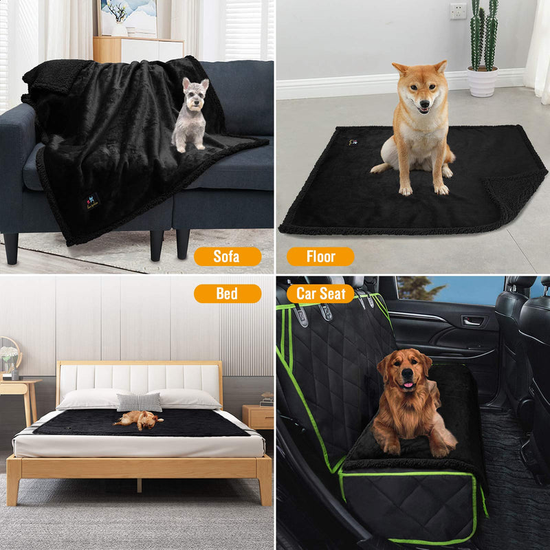 Waterproof Pet Blanket, Liquid Pee Proof Dog Blanket for Sofa Bed Couch, Reversible Sherpa Fleece Furniture Protector Cover for Small Medium Large Dogs Cats, Black Small (40" x 28") S (40" x28") - PawsPlanet Australia
