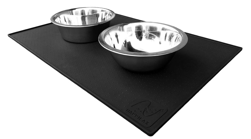 Happilax Silicone Feeding Mat for Dog, Puppy and Cat Food or Water Bowl, Black, Large 60 x 40 cm - PawsPlanet Australia