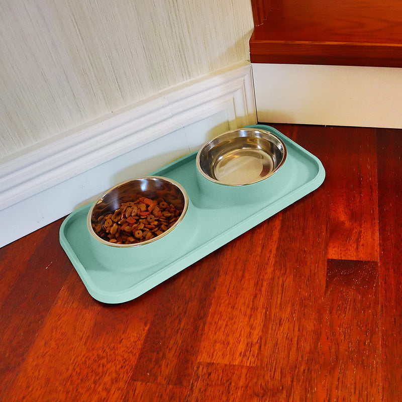 L.D.Dog Cat Food Bowls, Cat Bowls Non-Skid and Non-Spill Silicone Mats with Stand, Removable Stainless Steel Food and Water Dishes for Cats, Small Size Dogs… Aquamarine - PawsPlanet Australia