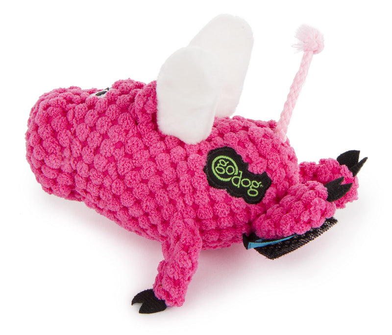 goDog Just for Me Flying Pig Checkers with Chew Guard Technology Tough Plush Dog Toy, Pink, Small - PawsPlanet Australia