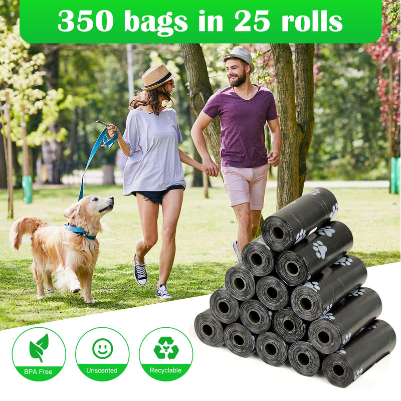 Dog Poop Bags 25 Rolls (375 Bags), Extra Thick and Leak-Proof 22 x 30CM, with Portable Dispenser Suitable for All Types of Pets (Gray) Gray - PawsPlanet Australia