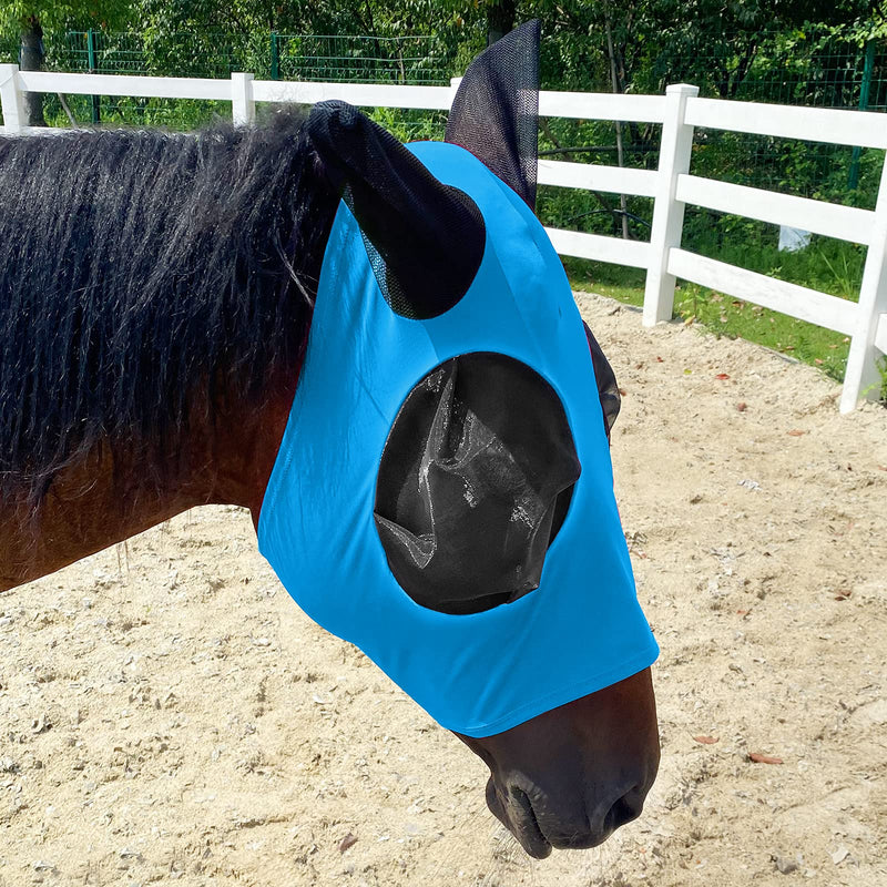 Horse Fly Mask, Fly Masks for Horses with Ears, Smooth & Elasticity Lycra Fly Mask, Avoid Equine Fly and UV Protection, Full Size for Cob, Horse (Azure, Full (Large)) Azure Full (Large) - PawsPlanet Australia