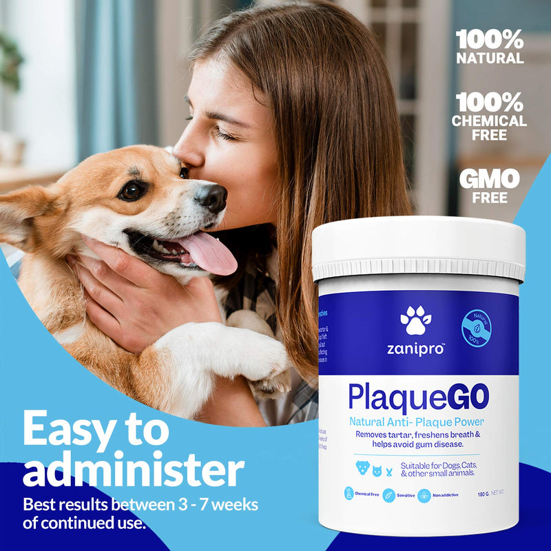 Zanipro Anti Plaque Powder - For Dogs and Cats and Pets - Natural Plaque Off - Freshens Breath - Digestive System Safe - Prevents Plaque and Tartar Build Up - Supports Gum and Teeth Health (180g) - PawsPlanet Australia