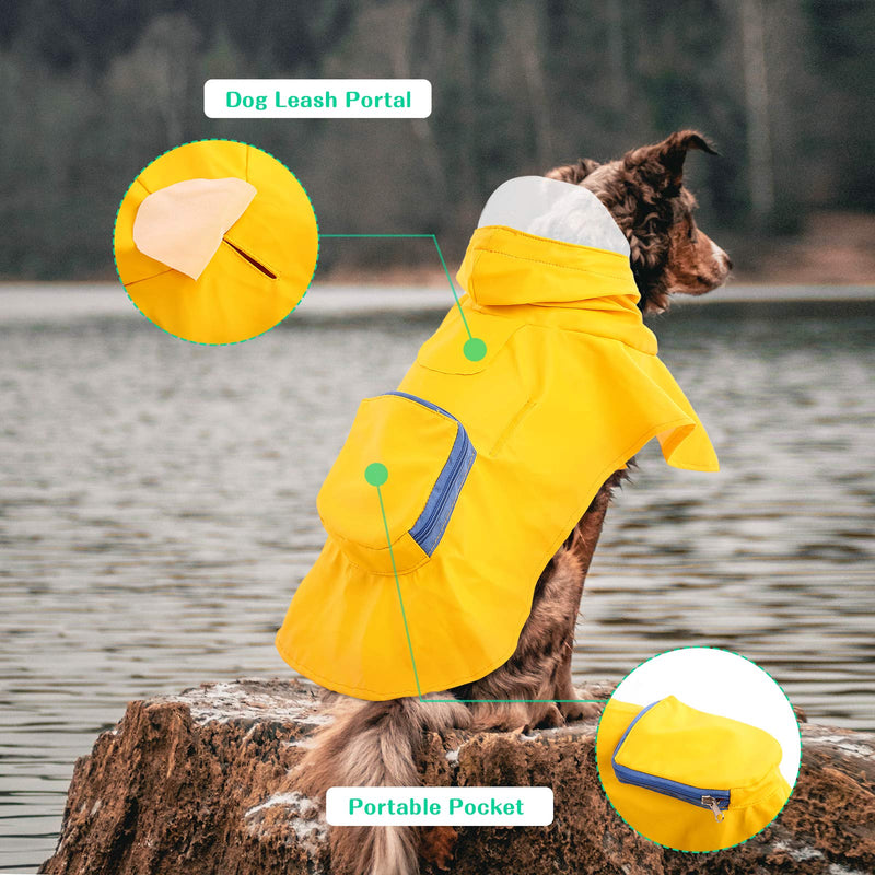 [Australia] - MIGOHI Dog Raincoat Hooded Poncho Waterproof Adjustable Lightweight Pet Rain Jacket with Reflective Strip for Small Medium Large Dogs L Yellow 