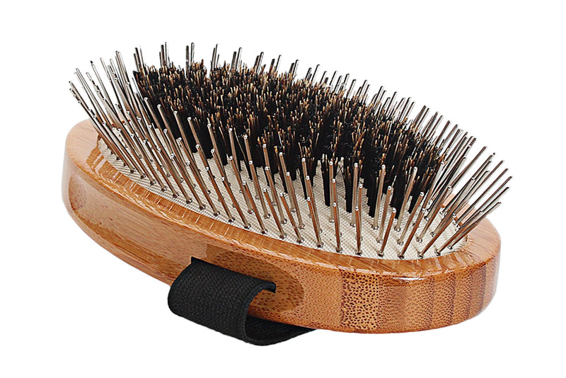 [Australia] - The Hybrid Groomer | Patented & Award Winning Pet Brush | 100% Premium Natural Bristle + Alloy Pin Grooming Brush | Large Palm | Natural Rubber Cushion | Natural Bamboo Handle | Bass Brushes A5-DB 