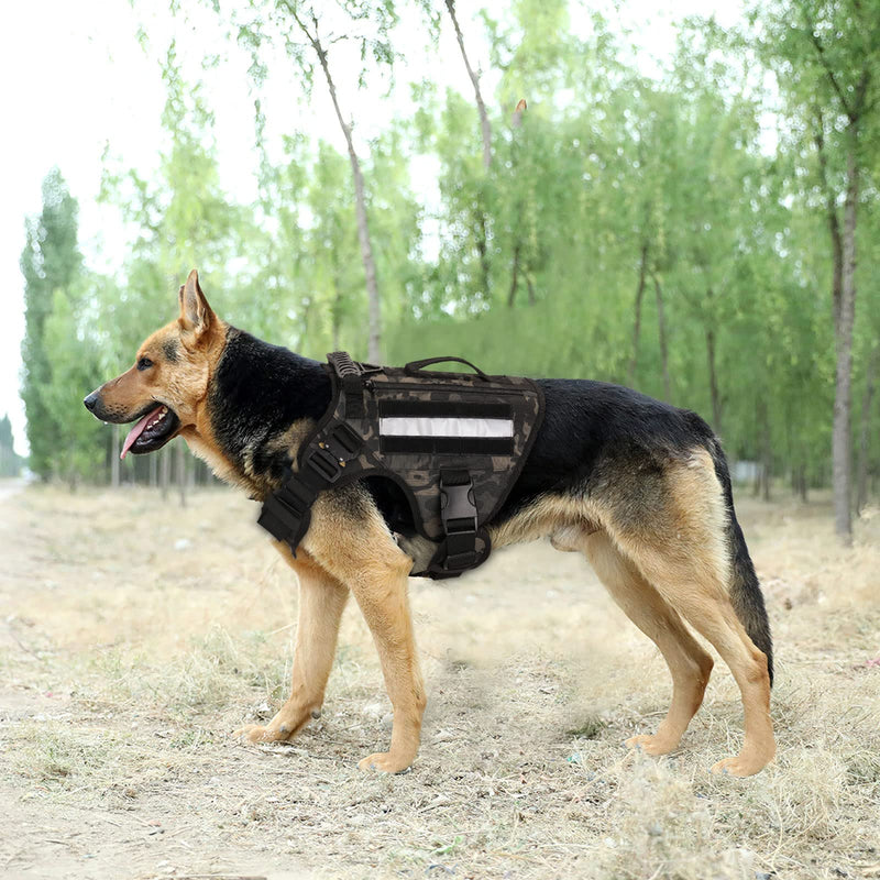 G-raphy Tactical Training Dog Harness Hunting Work Service Dog Vest Adjustable Molle Harness with Handle and Reflective Strips for Medium Large Dogs XL Camo Black - PawsPlanet Australia