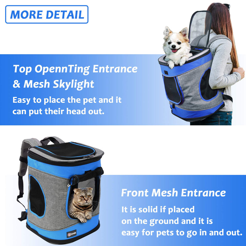 Kato Tirrinia Foldable Pet Carrier Backpack for Small Dogs, Cat Carrier Backpack, Puppy Rucksack Carrier Ventilated Design For Travel Camping Hiking Outdoor Blue and Grey Without Pockets - PawsPlanet Australia