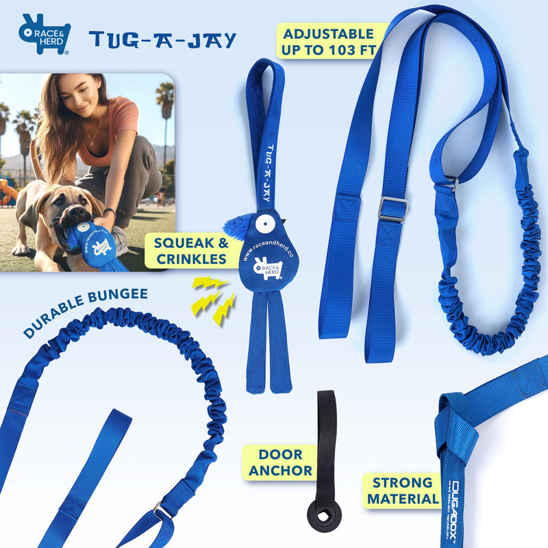Race&Herd Tug-A-Jay - Dog Bungee Tug Toy, Tug of War Dog Toy Tree Tugger, Tether Tug of War | Adjustable 124" Rope Dog Toys, Dog Boredom Buster Toys | Squeaky Dog Toys & Crinkle Dog Toy Interactive Exercise Play Rope Cord, Tether Tug - PawsPlanet Australia