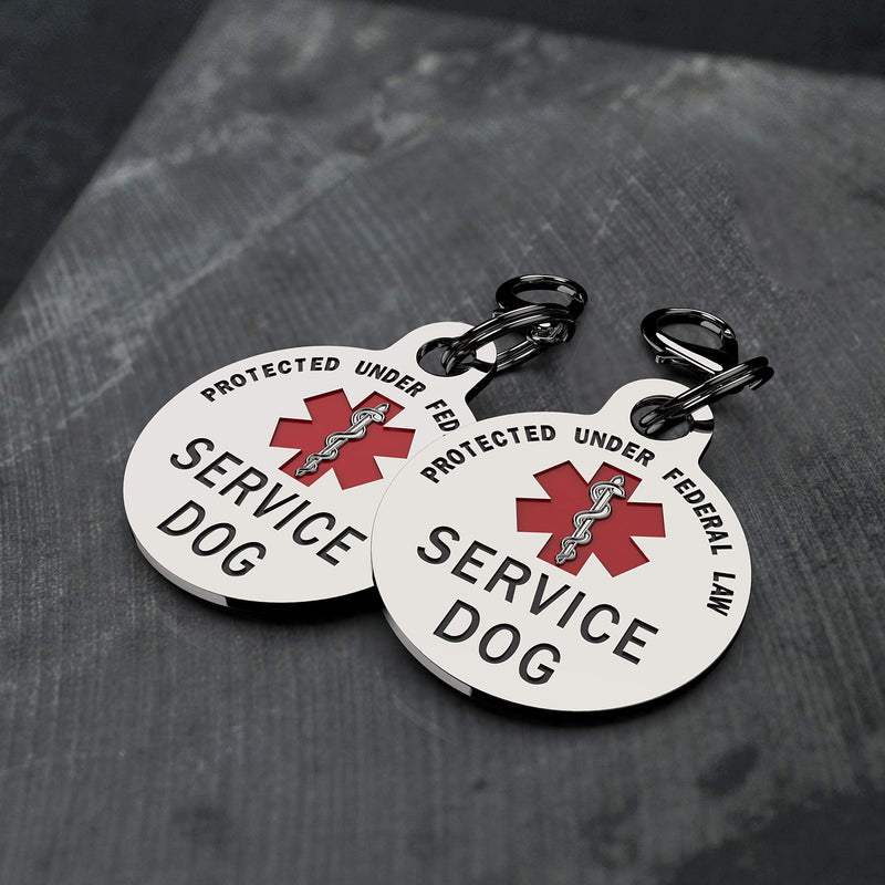 K9King Service Dog Tag Double Sided Federal Protection with Red Medical Alert Symbol Pet ID Tags Easily Attach to Collar Harness Vest Dog Service Tag Small Breeds - 0.999" Inch Diameter - PawsPlanet Australia