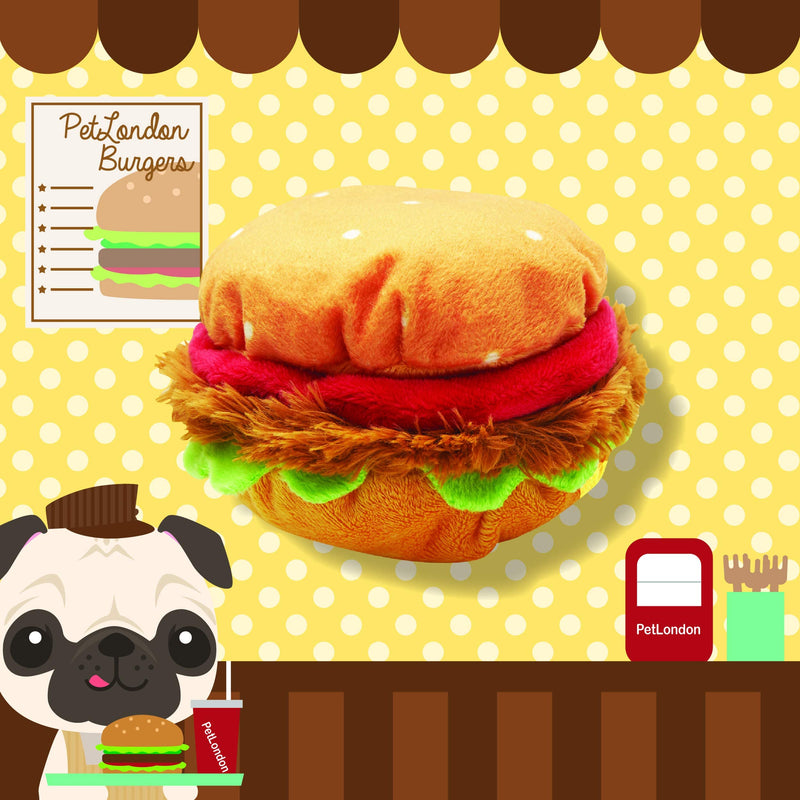 Pet London Burger Plush Dog Toy, Soft Squeaky Hamburger, Fun Interesting Soft Puppy 6" Dog Toy, Chew Play Fast Food Interactive Toy - PawsPlanet Australia