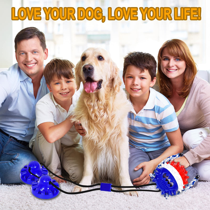 Suction Cup Dog Toy, Durable Pull Rope Toy Ball for Aggressive Chewers, Interactive Dog Chew Toys with Molar Bite Cleaning Feature BLUE - PawsPlanet Australia