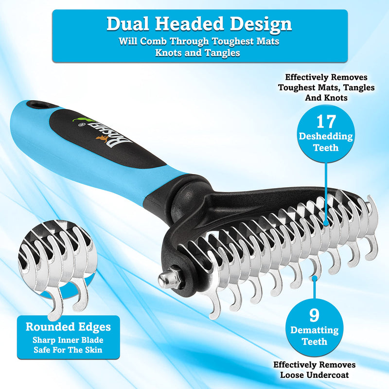 BOSHEL Dog Dematting Comb – Premium Double Sided Dog Grooming Brush With Safe Rounded Stainless Steel Blades - Undercoat Rake For Dogs With Sturdy Anti-Slip Handle - De-matting Comb For Dogs & Cats - PawsPlanet Australia