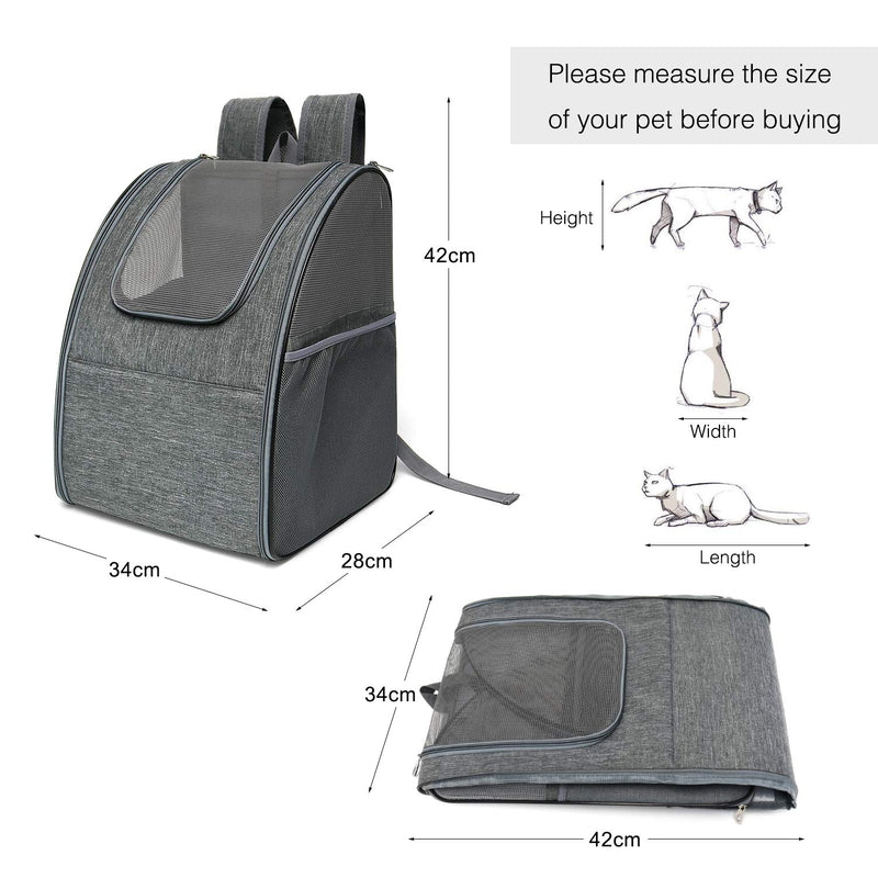 Cosaving Cat Carrier Backpack, Dog Carrier Backpacks Foldable Pet Carrier Backpack for Cats and Small Dogs, Puppy Carrier Bag for Travel Camping Hiking with Open Breathable Mesh and Waist Strap, Grey - PawsPlanet Australia
