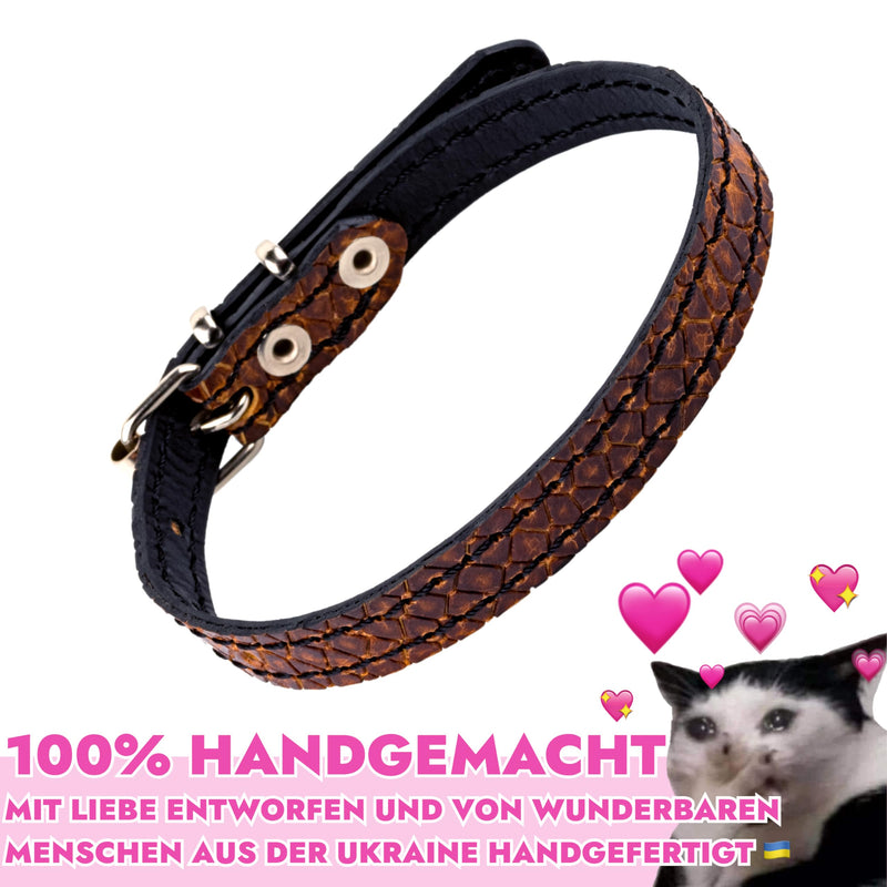 FAVPET Luxury cat collars leather, handmade cat collar with bell, genuine leather cat collar with metal buckle, designer cat collar made of leather, cat collar with bell (brown) brown - PawsPlanet Australia