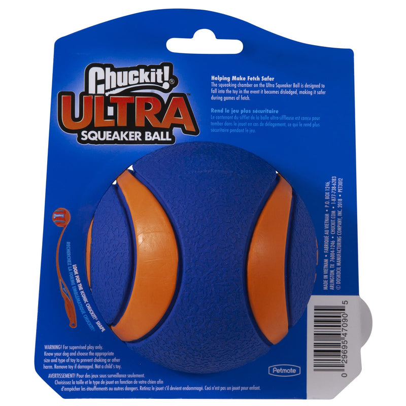 Chuckit! Ultra Squeaker Rubber Dog Ball High Bounce Toy For Land & Water Launcher Compatible - XL Orange - PawsPlanet Australia
