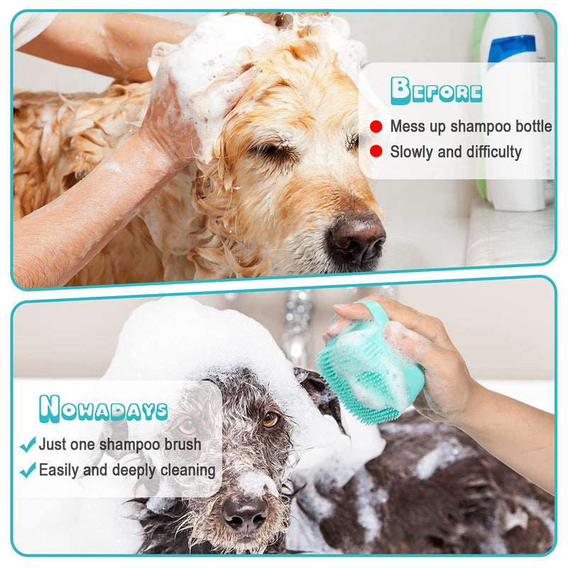 3 Pieces Dog Bath Brush Kit Pet Bathing Brush Tool Soft Silicone Pet Shampoo Massage Dispenser Grooming Shower Brush Dog Bath Brush and 3 Pieces Dog Finger Toothbrush for Dog Teeth Cleaning - PawsPlanet Australia