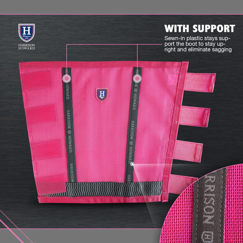 Harrison Howard Loose-Fitting Horse Fly Boots UV-Protective, Breathable, Durable Fine Mesh Leggins Stay-on Comfortable Fly Boots with Reflective Strips for Extra Safety (Set of 4) Magenta Pony (Small) Small - PawsPlanet Australia