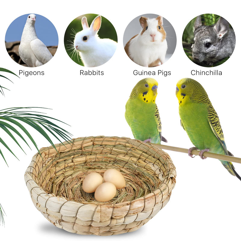 Aemygo 4 Pcs Bird Nest Handmade Woven, Small Animal Breeding Nest Bed with Corn Leaves Flat Base Natual Straw Bird House Cage Accessories for Dove Pigeon Parrot Sparrow - PawsPlanet Australia