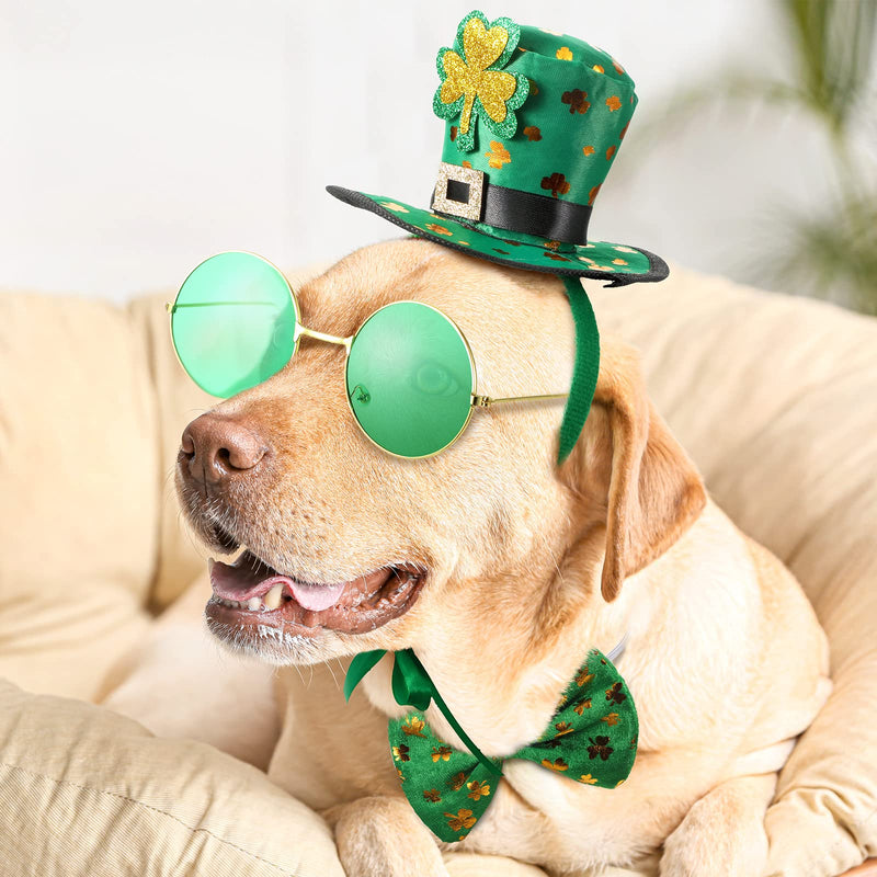 3 Pcs St Patrick's Day Dog Costume, St. Patty's Day Doggie Headband Green Round PET Sunglasses and Green Shamrock Bow Tie Kit for Medium Large Dogs - PawsPlanet Australia