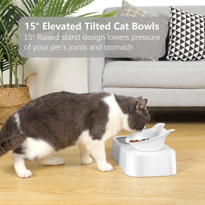 Panzzda Cat Bowls Double Elevated Tilted Cat Bowl for Food and Water Set No-Spill Kitten Dishes Kitty Bowl Raised with Stand No-Slip Dispenser for Indoor Cats & Small Dogs Pets Slow Water Feeder Gray - PawsPlanet Australia