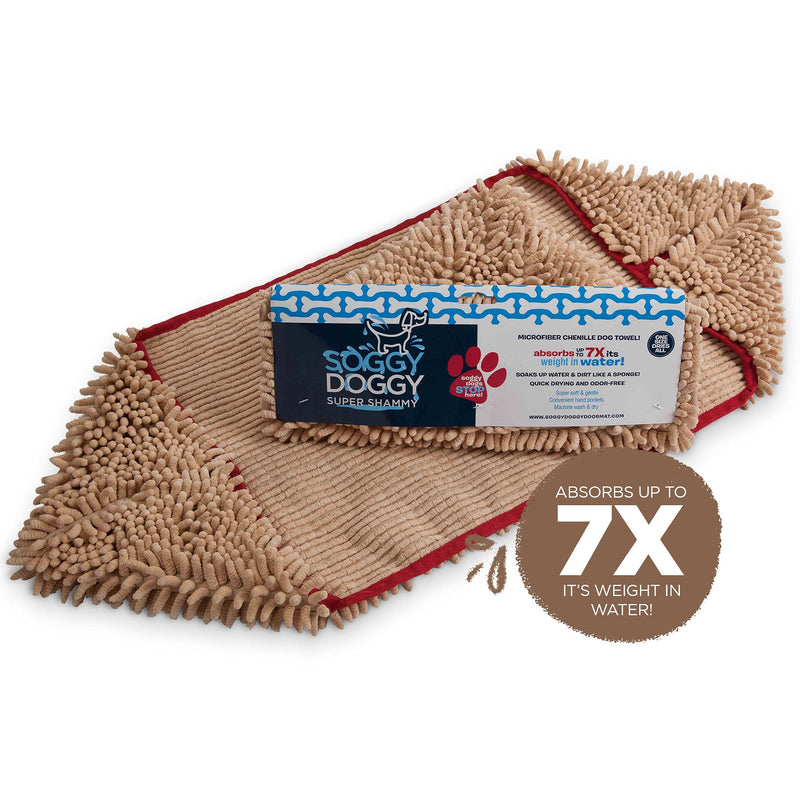 Soggy Doggy Super Shammy Absorbent Quick Drying Machine Washable Hand Pocket Clean Dog Towel Beige - PawsPlanet Australia