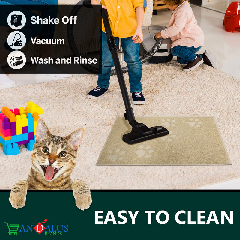 ANDALUS Cat Litter Mat - Kitty Litter Trapping Mat for Litter Boxes - Kitty Litter Mat to Trap Mess, Scatter Control - Washable Indoor Pet Rug and Carpet - Beige, Small (15.75" x 11.75") Small (15.75" x 11.75") - 1 Pack - PawsPlanet Australia
