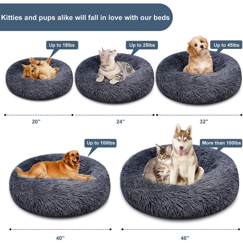 BITIANTEAM Calming Dog Bed Comfortable Cat Bed Donut Cuddler Round Dog Pillow Bed Nest Anti-Slip Faux Fur Ultra Soft Washable for Dog Cat Joint-Relief Improved Sleep Dark Gray (20'' x 20'') 20'' x 20'' - PawsPlanet Australia