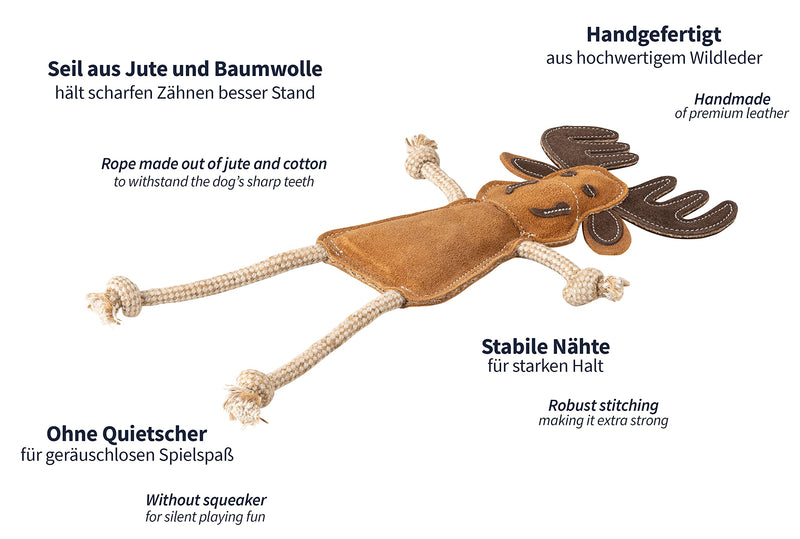 Sniffer friends dog toy - tug toy Willi - moose with tug rope - toy for dogs made of leather - PawsPlanet Australia