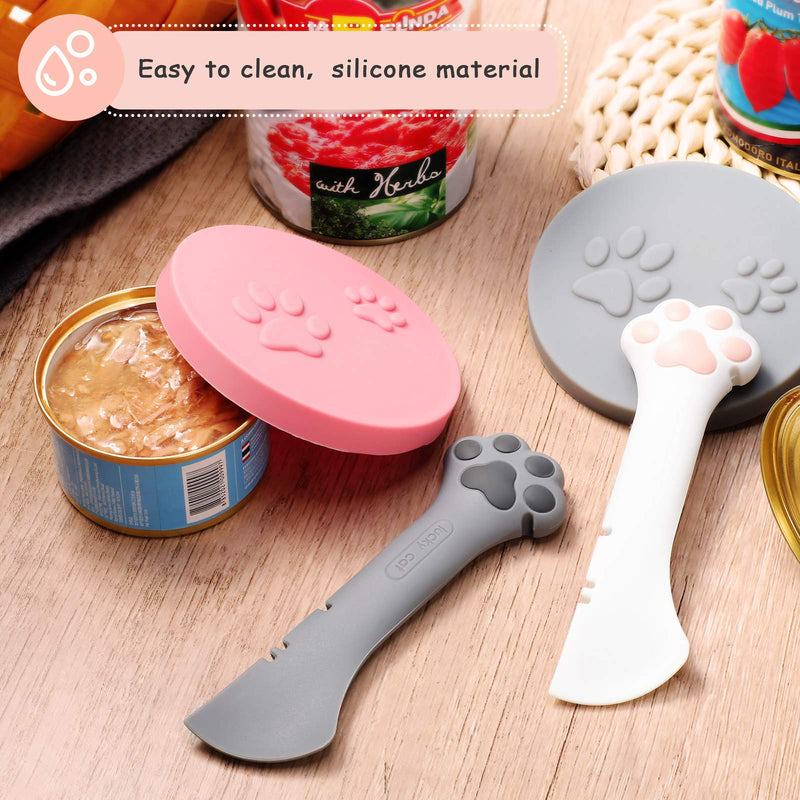2 Pieces Multi-Functional Pet Food Can Spoon with 2 Pieces Universal Silicone Can Covers Mini Spatula Can Opener for Pet Cat Dog Feeding Can and Wet Food Storage - PawsPlanet Australia