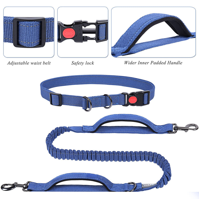 VIVAGLORY Hands-Free Dog Leash, Jogging Leash Bungee Leash Hands-Free Dog Leash for Medium and Large Dogs, Reflective Dog Waist Leash for Walking, Running, Navy-Black S: Fits Waist 65-112CM Navy/Black - PawsPlanet Australia