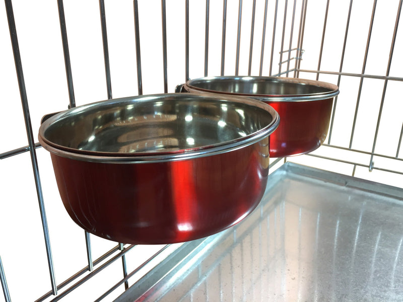 Ellie-Bo Pair of Dog Bowls For Crates, Cages or Pens and 3 Sizes (0.9Ltr Medium, Red) - PawsPlanet Australia