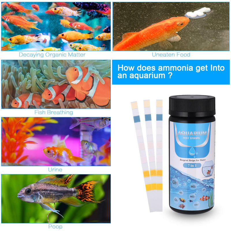 150 Pcs Aquarium Test Strips, 7-in-1 Fish Tank Test Kit for Free Chlorine, Ammonia Nitrogen, Nitrate, Nitrite,Carboonate Root, pH Testing, Professional Water Test Strips for Aquarium Pond Freshwater - PawsPlanet Australia