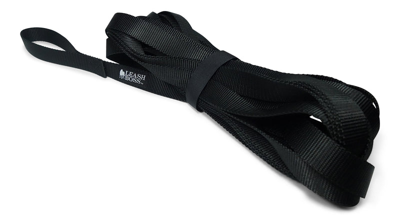 [Australia] - Leashboss Long Trainer - 1 Inch Nylon Long Dog Training Leash with Storage Strap 30 Foot Black 