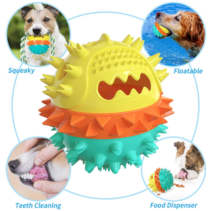 Dog Toys for Aggressive Chewers, Dog Toys Large Breed, Upgraded Tough Durable Dog Chew Toy for Medium Dogs, Pet Chew Toys for Teething, Bouncing Squeaky Dog Toy Ball with Food Dispenser, Yellow - PawsPlanet Australia