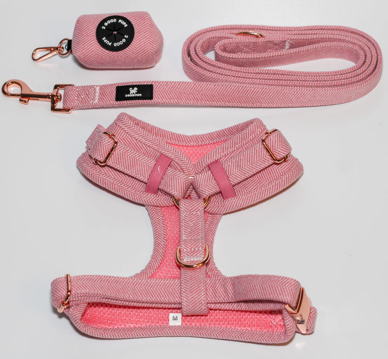 2GoodPups Pink Dog Harness Leash and Poop Bag Holder Set - Puppy Essentials Kit - Dog Harness No Pull - Dog Harness for Large Dogs - Dog Harness Leash Waste Bag Set (Large) - PawsPlanet Australia