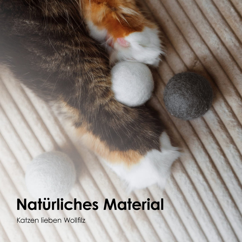 LucyBalu® felt balls for cats I cat toys I cat balls made of felt | Cat toys made from 100% wool I natural toys for cats | Play balls for cats fair from Nepal | 6 pieces | Gray - PawsPlanet Australia