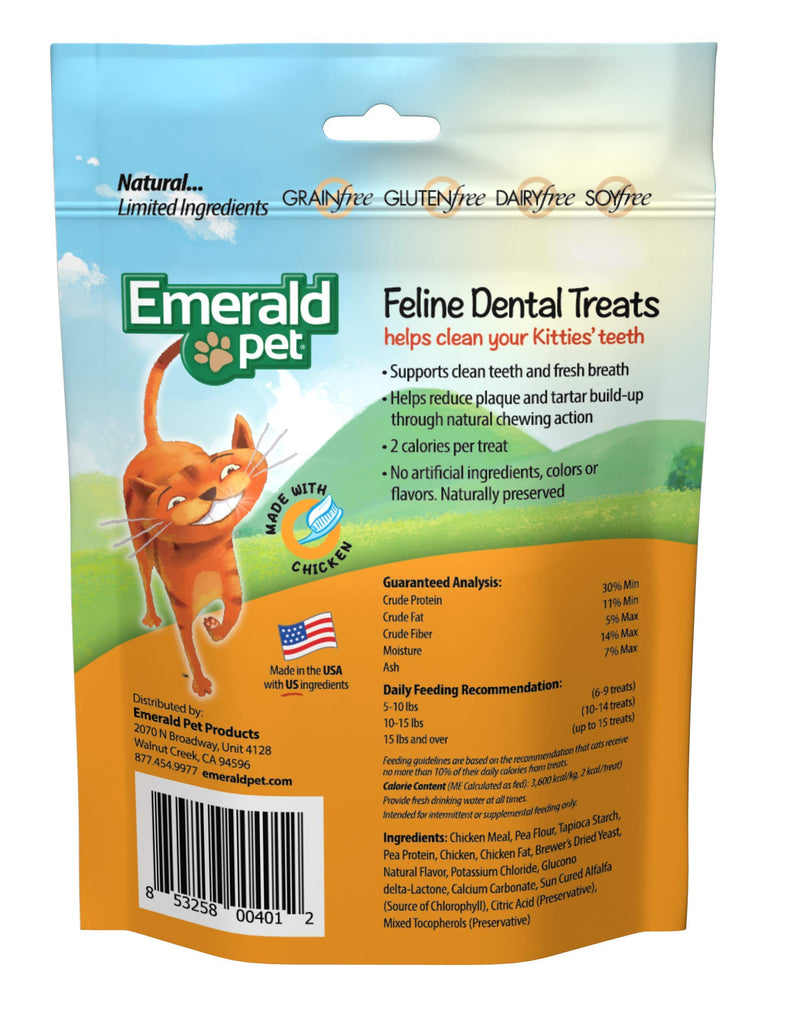 Emerald Pet Dental Crunchy Natural Grain Free Cat Treats, Made in USA Chicken 3 oz - PawsPlanet Australia