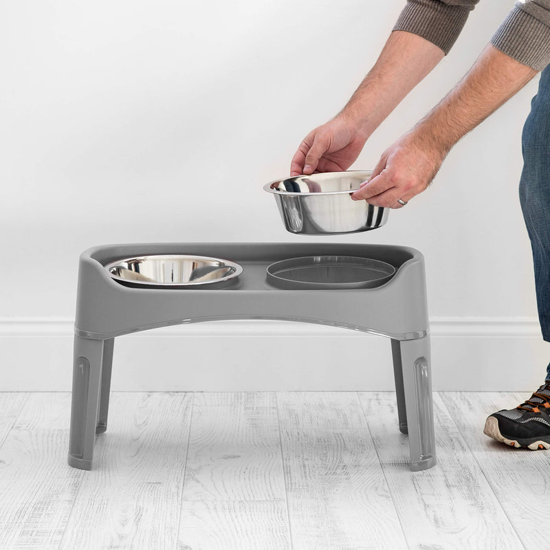 [Australia] - IRIS Pet Elevated Feeder with Stainless Steel Bowls Gray Large without Storage 