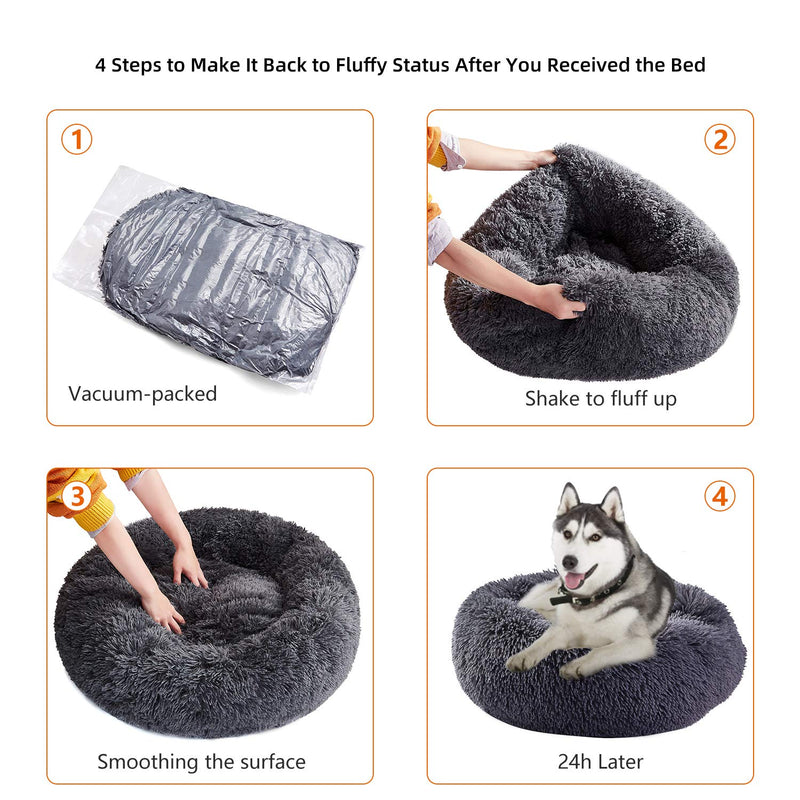 BPEDT Dog Bed Cat Bed Donut, Anti Anxiety Pet Bed Plush Warming Cozy Machine Washable Dog Bed Round, Improve Sleeping Calming Dog Bed for Large Medium Small Dog Camel - PawsPlanet Australia