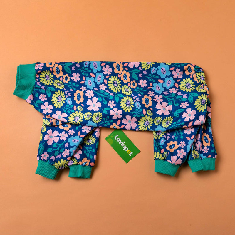 LovinPet Dog Pajamas/Big Dog Clothes Post Surgery Wear/Lightweight Pitbull Dog Pullover Pajamas/Picnic Wild Flowers Navy Prints/Super-Soft Pullover Large Puppy Pajamas/Full Coverage Dog Pjs Medium - PawsPlanet Australia