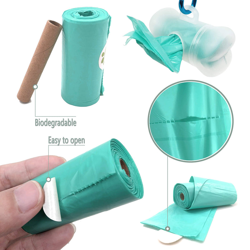 [Australia] - POQOD Dog Poop Bags - Leak-Proof Dog Waste Bags, Clean up Pet Poo Bag Refills (10 Rolls / 150 Count, Greenish-Blue,Purple) Includes Free Bone Dispenser and D-Ring Carabiners Clip Blue 