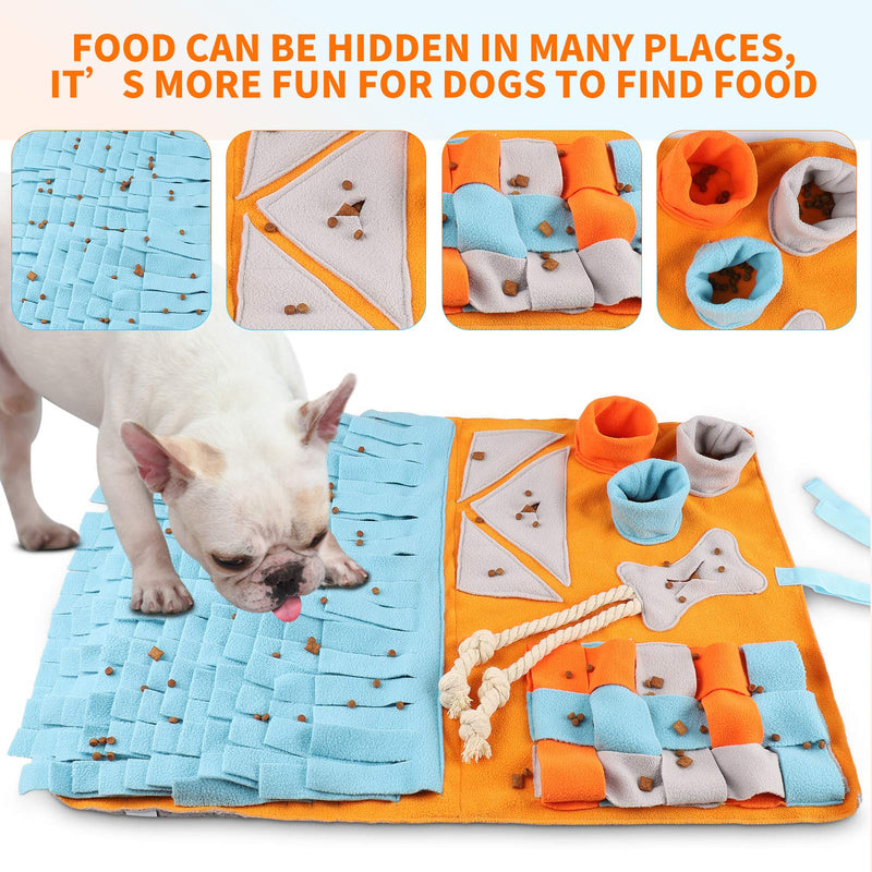 FREESOO Snuffle Mat for Dogs Boredom Dog Puzzle Toy Puppy Brain Training Pad Pet Feeding Mat Dog Treat Feeder Toy Orange - PawsPlanet Australia