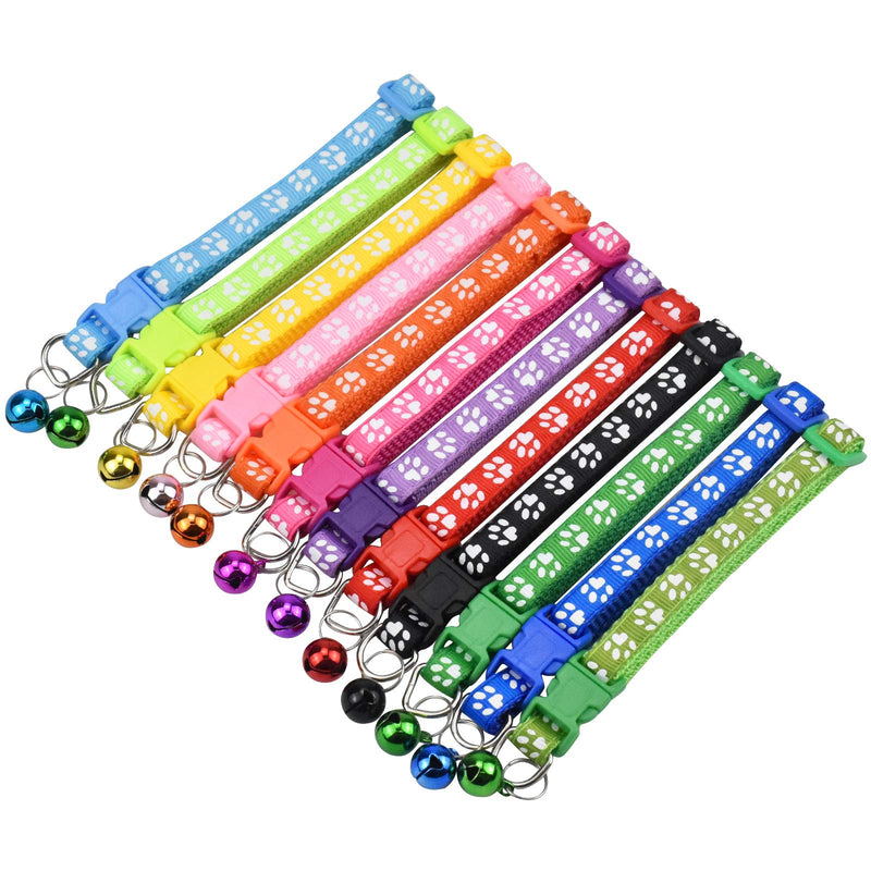 12 Pcs Cat Collars with Buckle Samll Dog Collars with Bells Durable Plastic Buckle Soft Adjustable Pet Collars for Cats Kitten size19-32cm Multi-Colour - PawsPlanet Australia