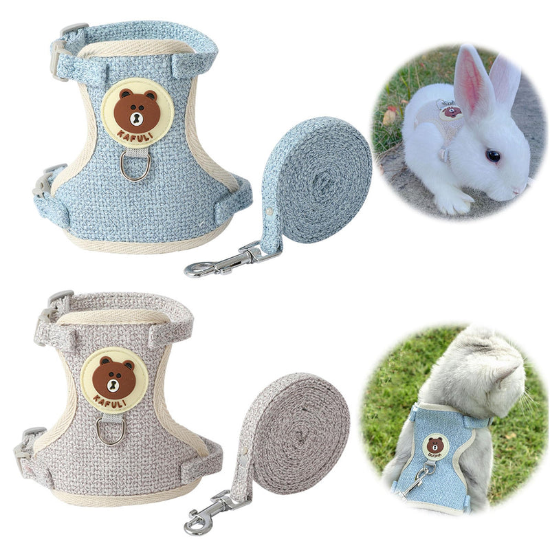 Breathable Rabbit Harness with Leash, Pack of 2 Adjustable Soft Rabbit Harness, Rabbit Harness, Rabbit Harness for Small Animals, Rabbit, Hamster, Cat, Outdoor (Blue, Grey) - PawsPlanet Australia