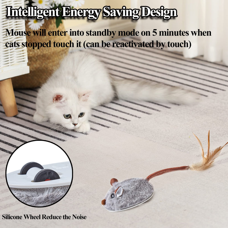 Vealind Cat Toy Electric Play Mouse, Play Mice for Cats with Feather Tail, Interactive Toy Mouse with USB Cable (Grey) Grey - PawsPlanet Australia